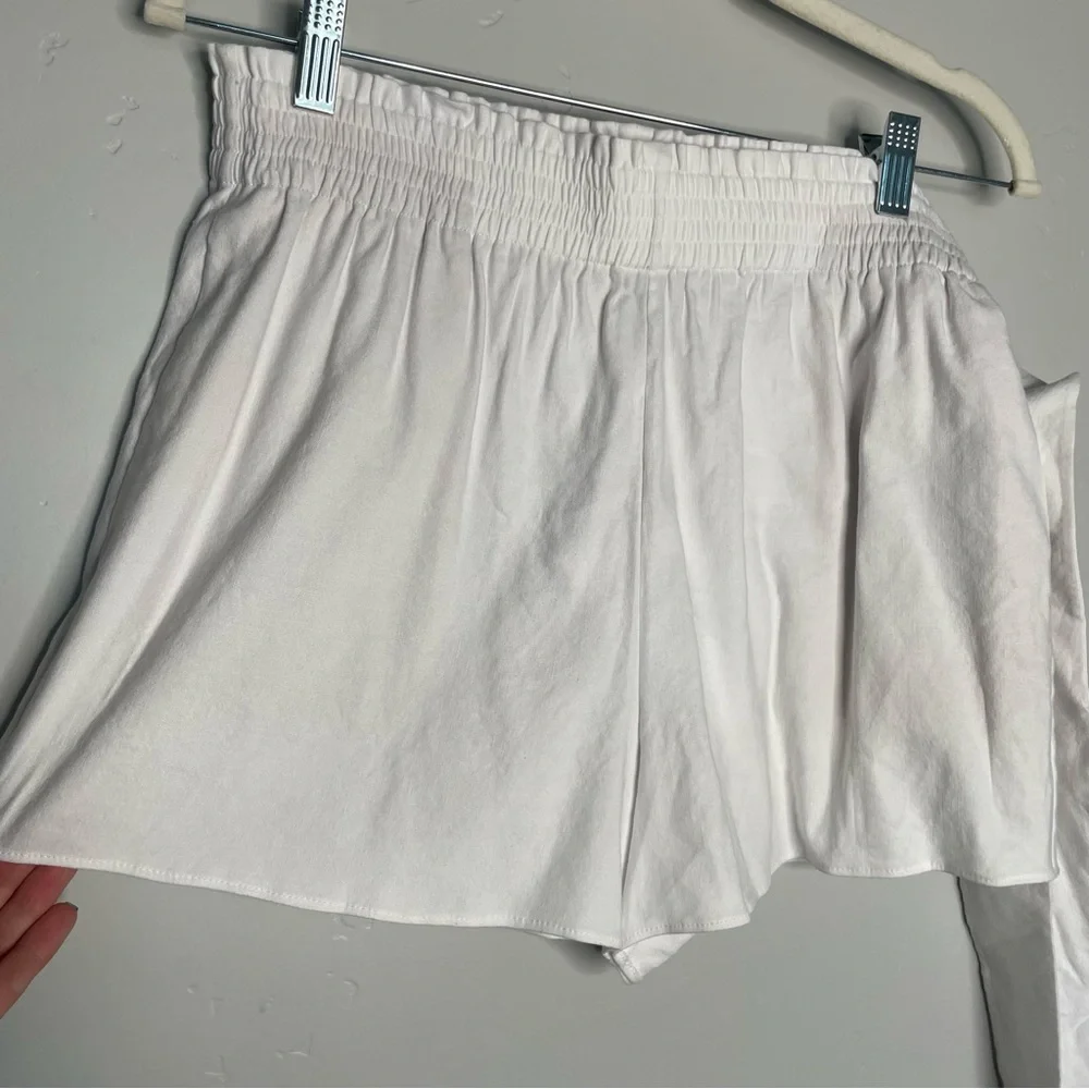 Alice + Olivia Linen Belted Paper Bag Shorts NWT White Medium‎ High Rise Pockets